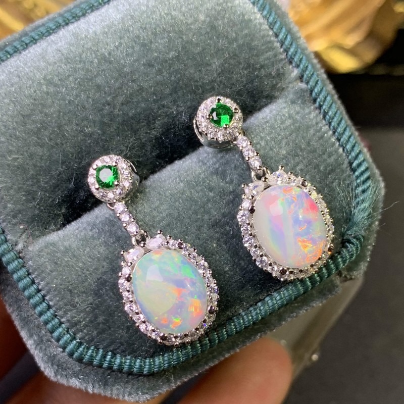 Opal Earrings Dangle - Серьги женские с серебряным опалом, 8x10