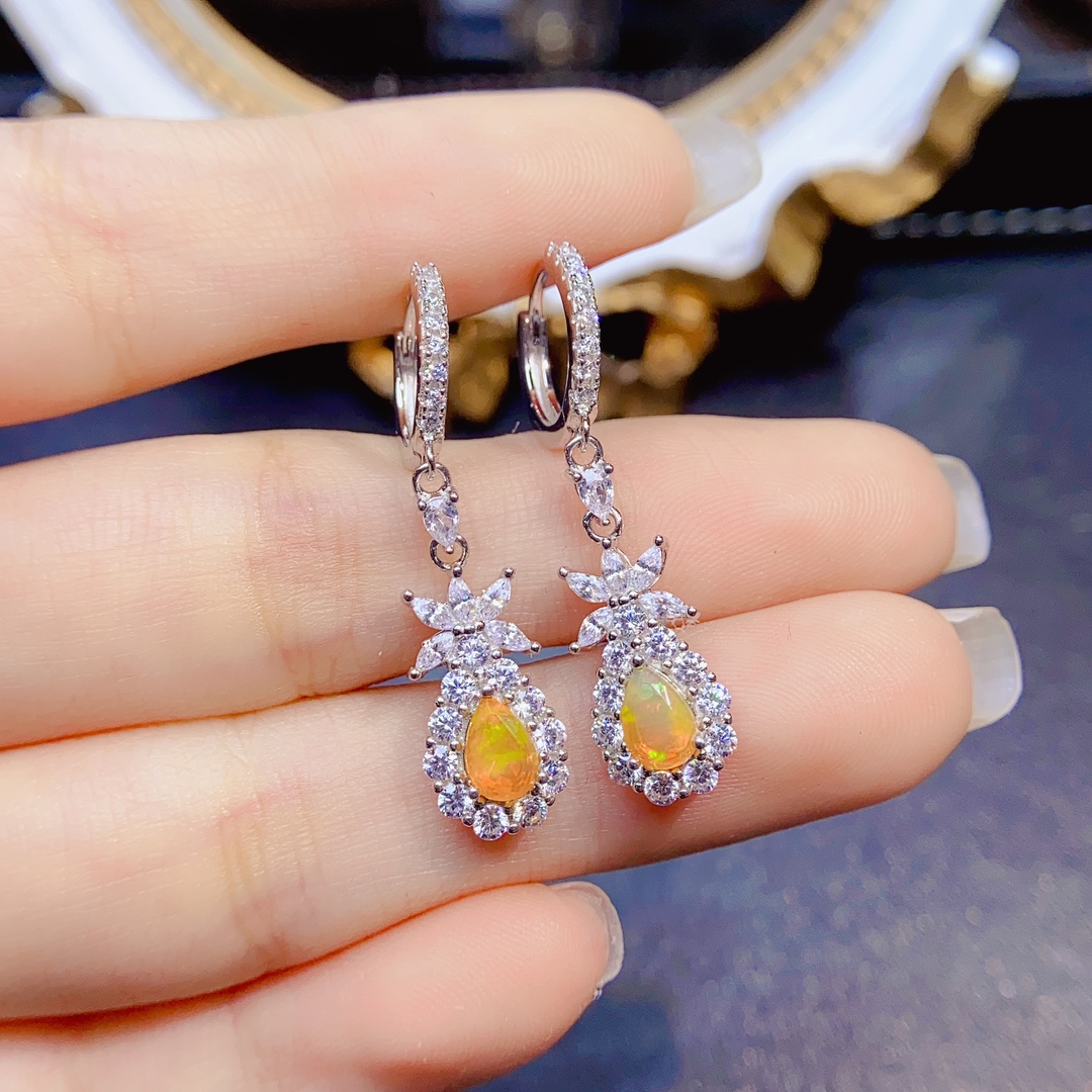 Opal Earrings Dangle - Классические длинные висячие серьги из стерлингового