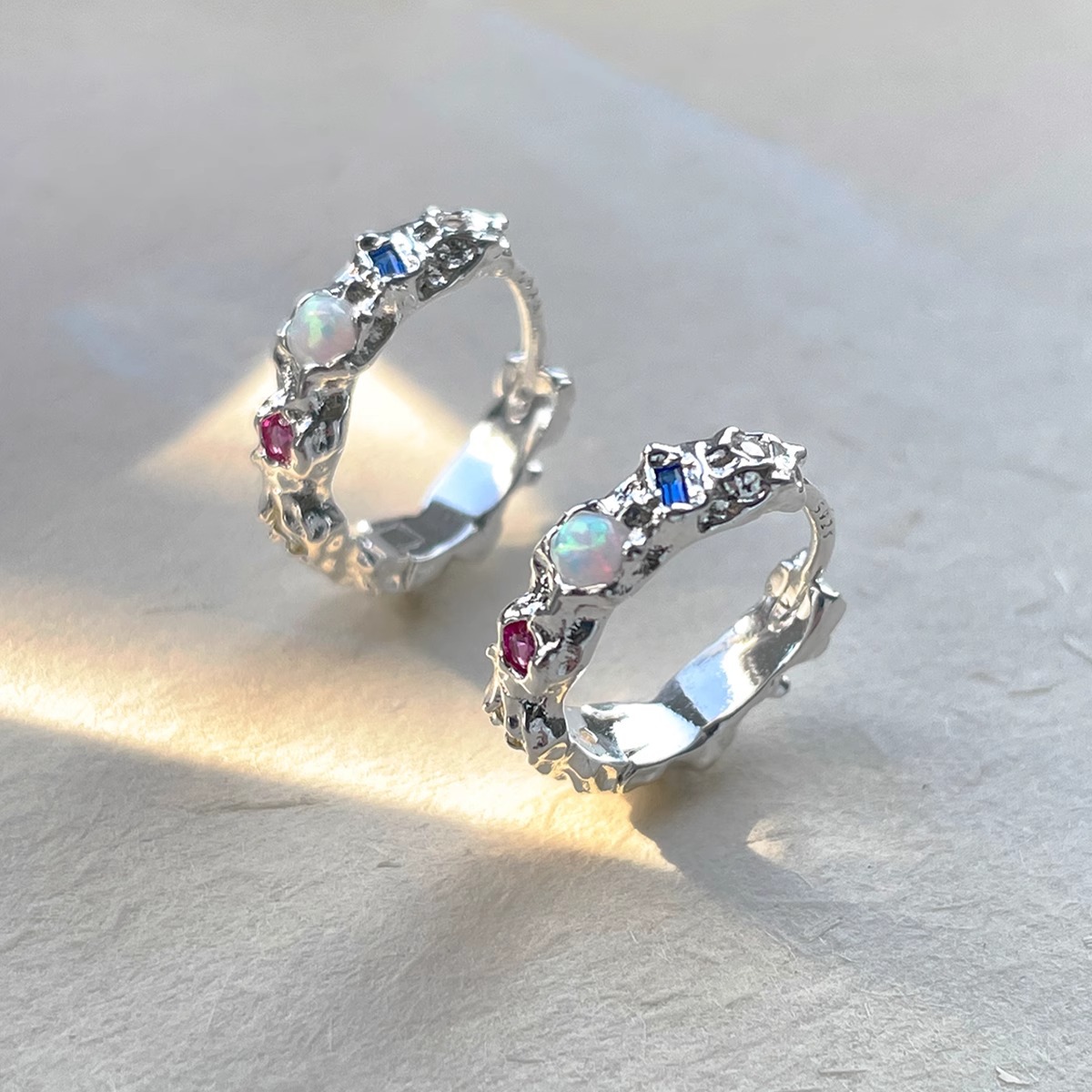 Opal Earrings Dangle - Серьги-кольца из стерлингового серебра 925 пробы