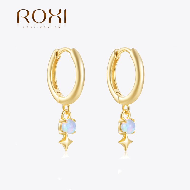 Opal Earrings Dangle - ROXI серьги-кольца с белым опалом для